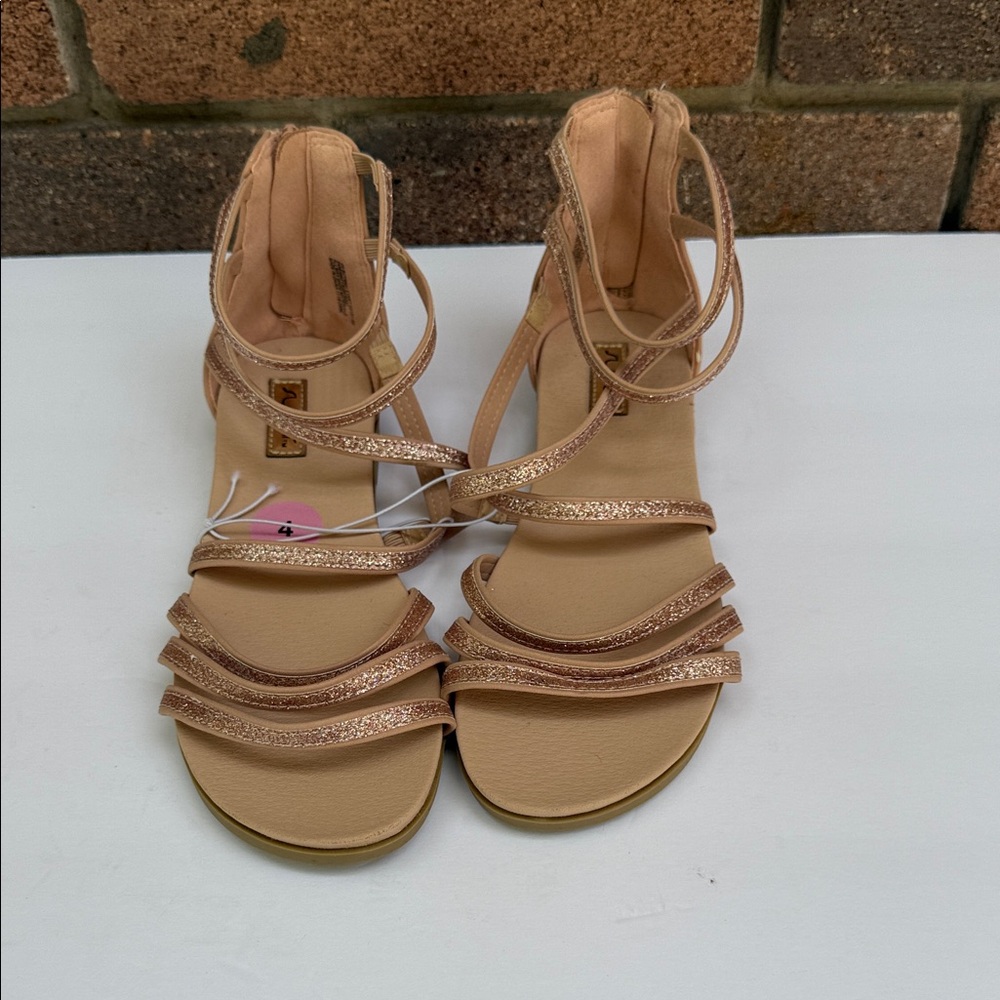 Sugar Tan Strappy Sandals with Glitter Kids Size 4 or Women's Size 6